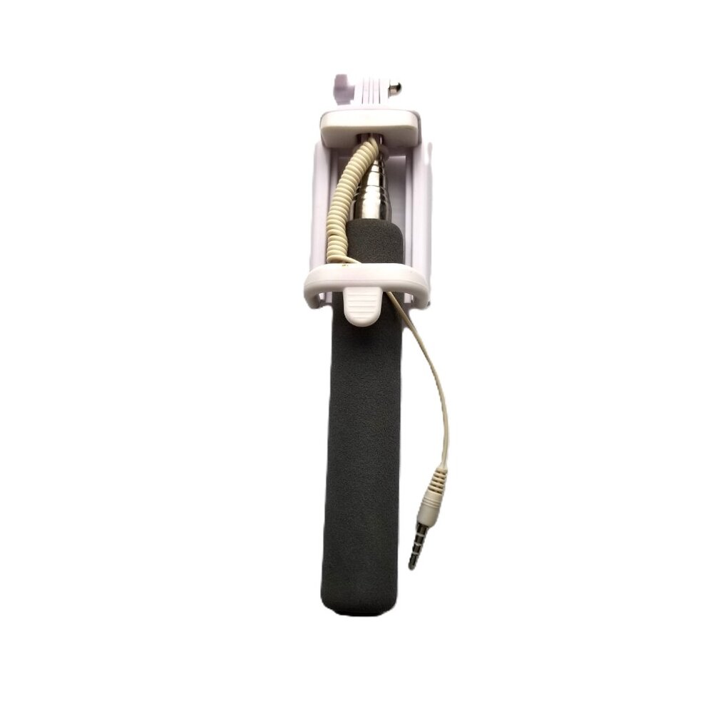 Selfie Stick Wired Extendable 30 Inch White Phone Holder Compact Travel Photo